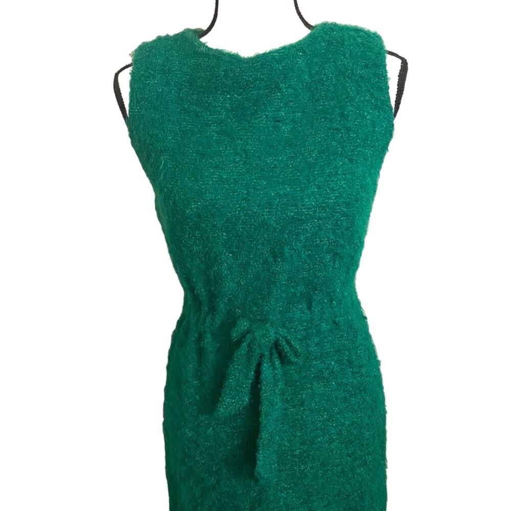 Vintage‎ 60s Merley Eyelash Shag Green Bow Front Midi Dress - Picture 2 of 7